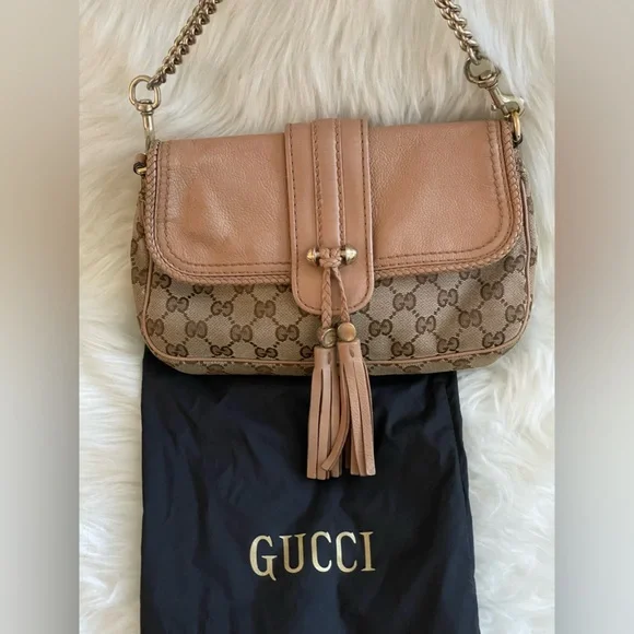 GUCCI Brown & Tan Monogram Canvas and Tan Leather Shoulder Bag (257032.204990) - Picture 1 of 15